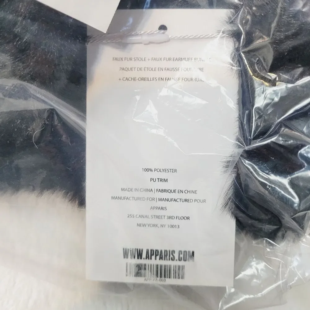 APPARIS Faux Fur Two Toned Stole Scarf and Faux Fur Earmuff Bundle New OOS